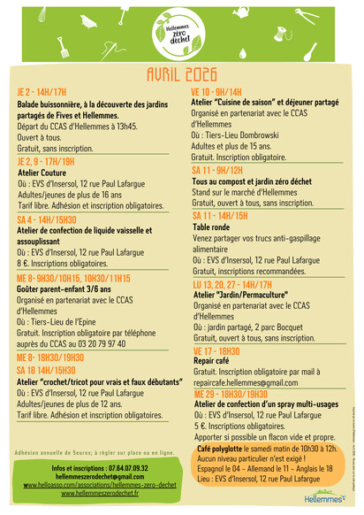 Hellemmes zéro déchet - Programme d'avril