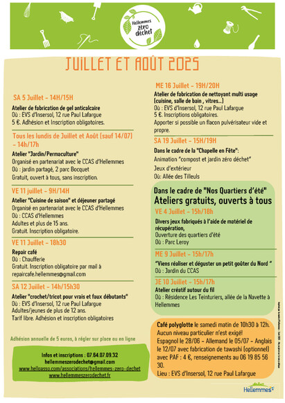 Hellemmes zéro déchet - Programme de juillet/août